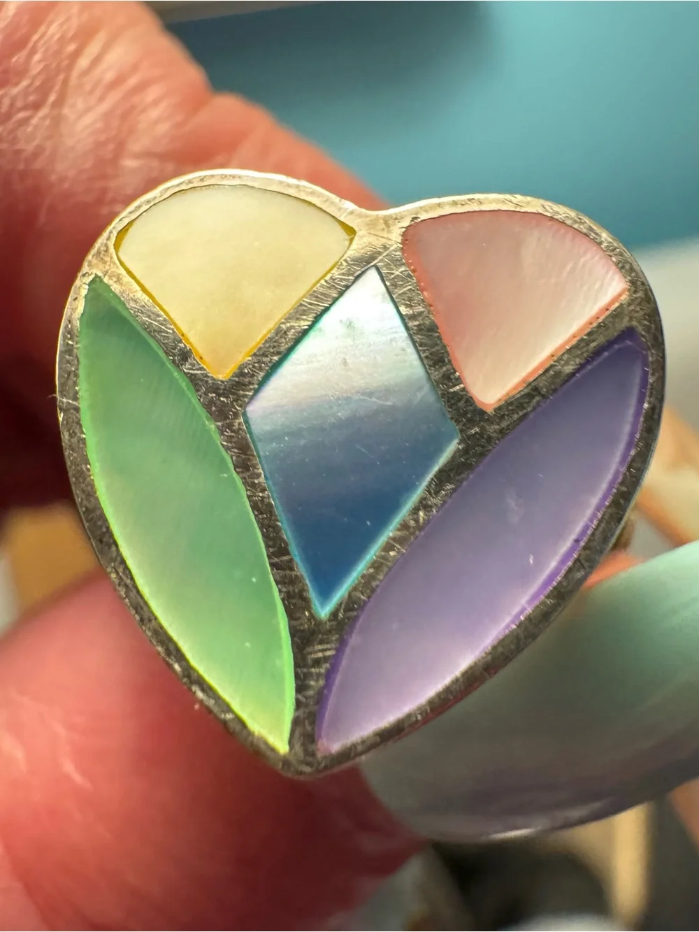 Sterling silver mother of pearl heart ring